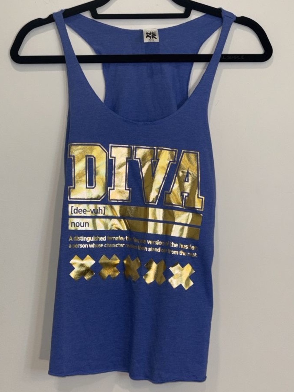 Zumba Diva Defined Loose Tank Top Blue Gold Foil Metallic Graphic Small